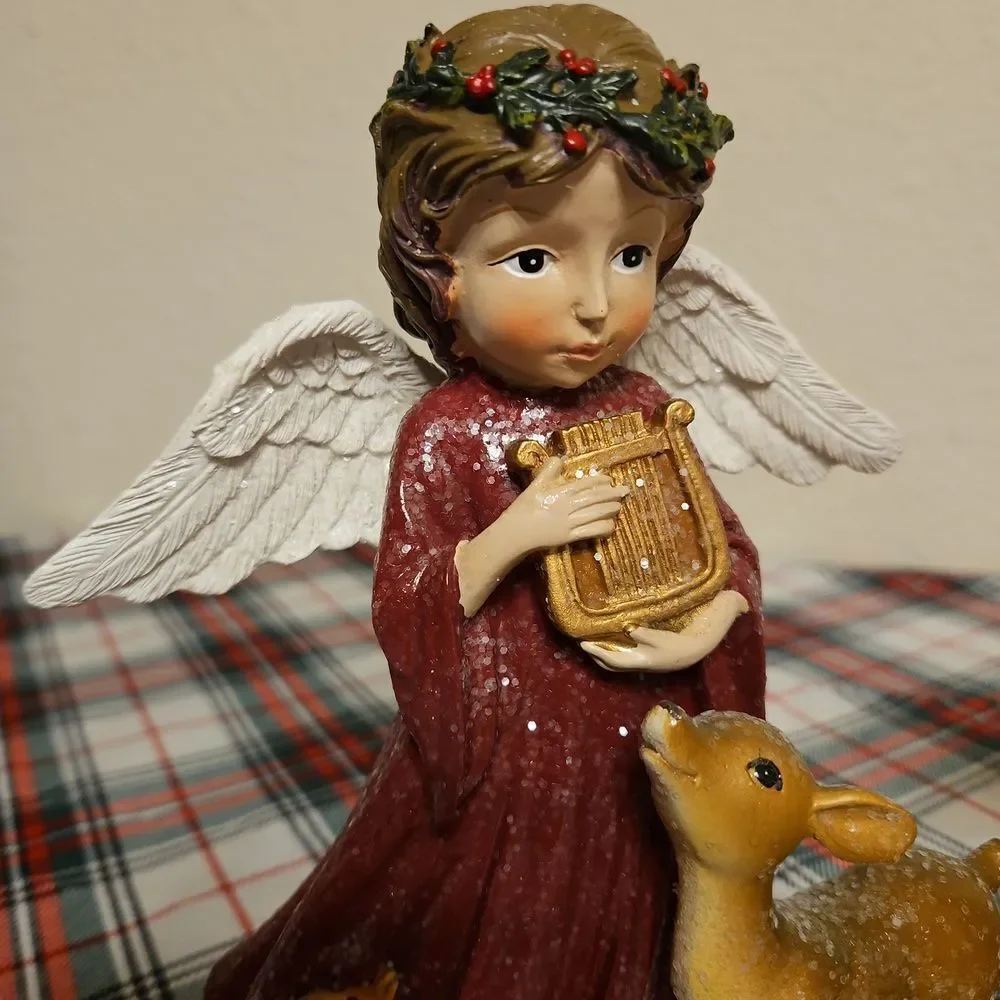 Set Of 2 Adorable Sparkly Angel & Friends Holiday Figurines Table Accent Decor